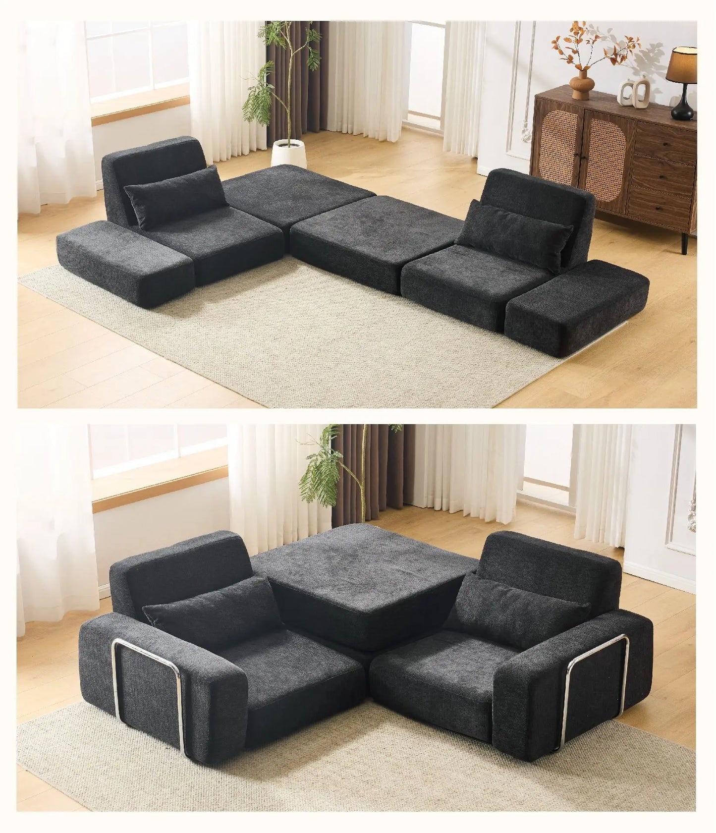 Multi-Functional Combination Compression Sofa Vacuum Folding Convertible Sofa In Bed Retro High-End Fabric Living Room Washable