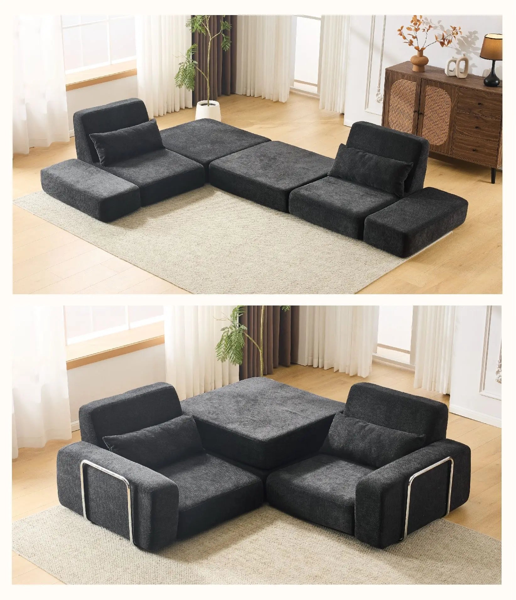 Multi-Functional Combination Compression Sofa Vacuum Folding Convertible Sofa In Bed Retro High-End Fabric Living Room Washable