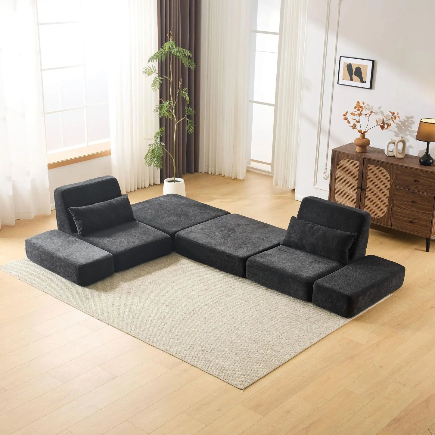 Multi-Functional Combination Compression Sofa Vacuum Folding Convertible Sofa In Bed Retro High-End Fabric Living Room Washable